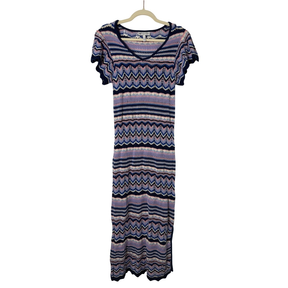 Jessica Simpson Knit Midi Dress Women Medium Blue Pink Excellent Chevron Boho